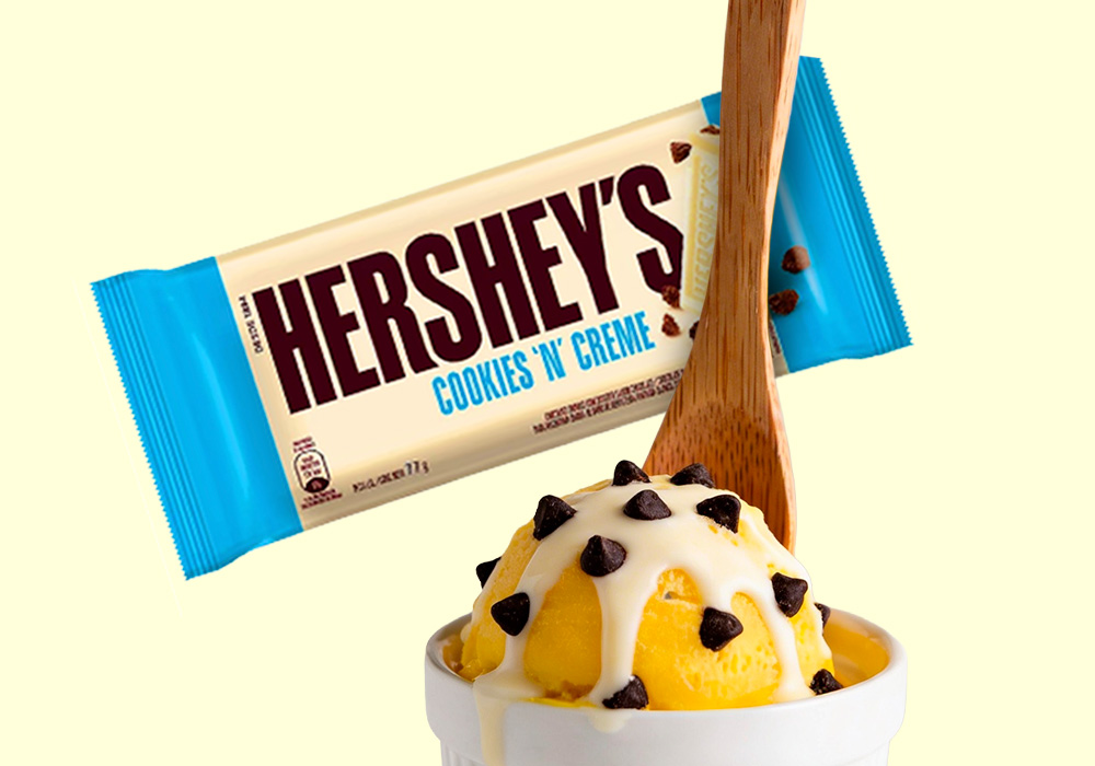 Sorvete caseiro de maracujá com chocolate branco cookies Hershey's